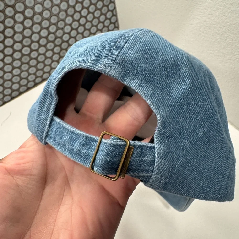 Los Angeles Hat Cap Blue Chambray Denim Strap Back‎ Floral Graphic Print Unknown